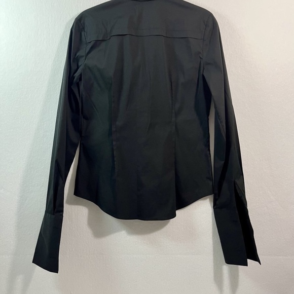 Theory Women's Small Fitted Black Blouse French Cuff Long Sleeve Cotton Blend - Picture 4 of 9